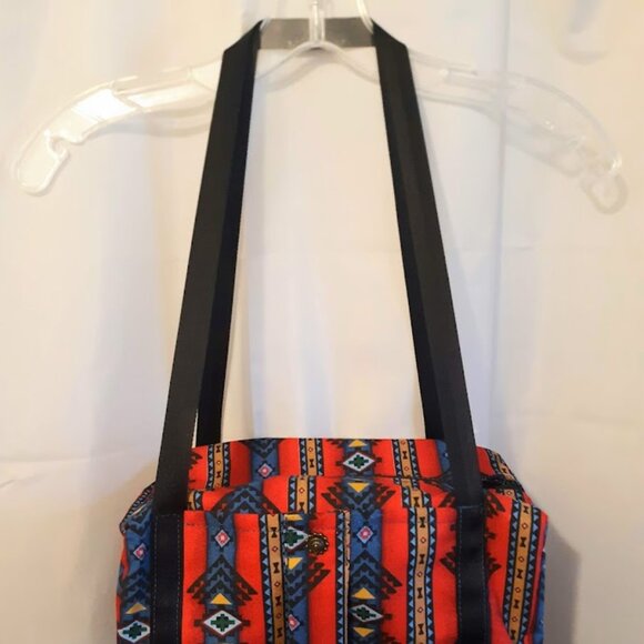 New Southwestern Sarape stripe Mini Duffle Tote Bag Aztec arm bag Red Blue Blk - Picture 2 of 10